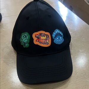 Kenzo Black Hat with Green Logo Tag